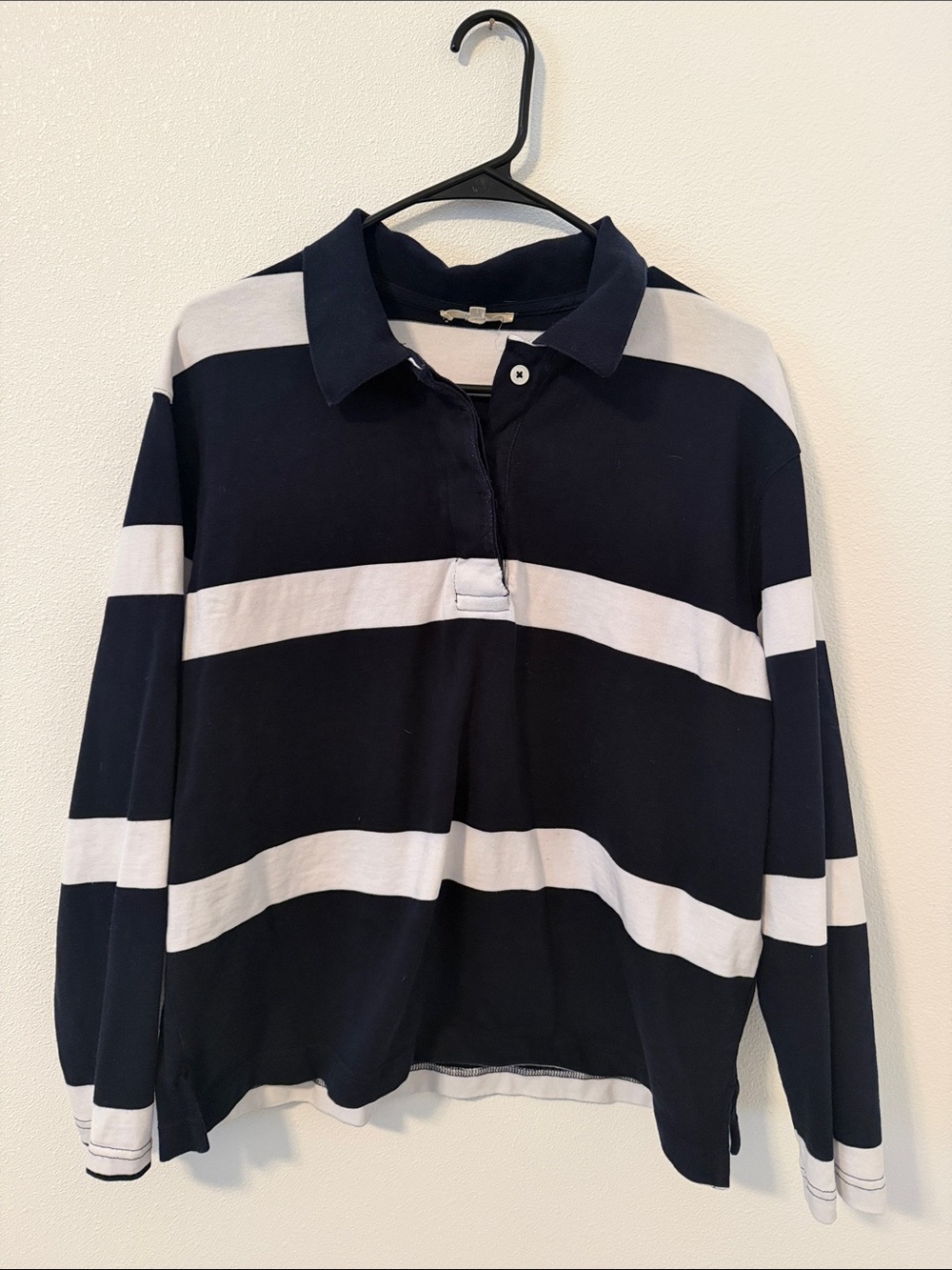 Madewell Navy and White Striped Polo Rugby Shirt